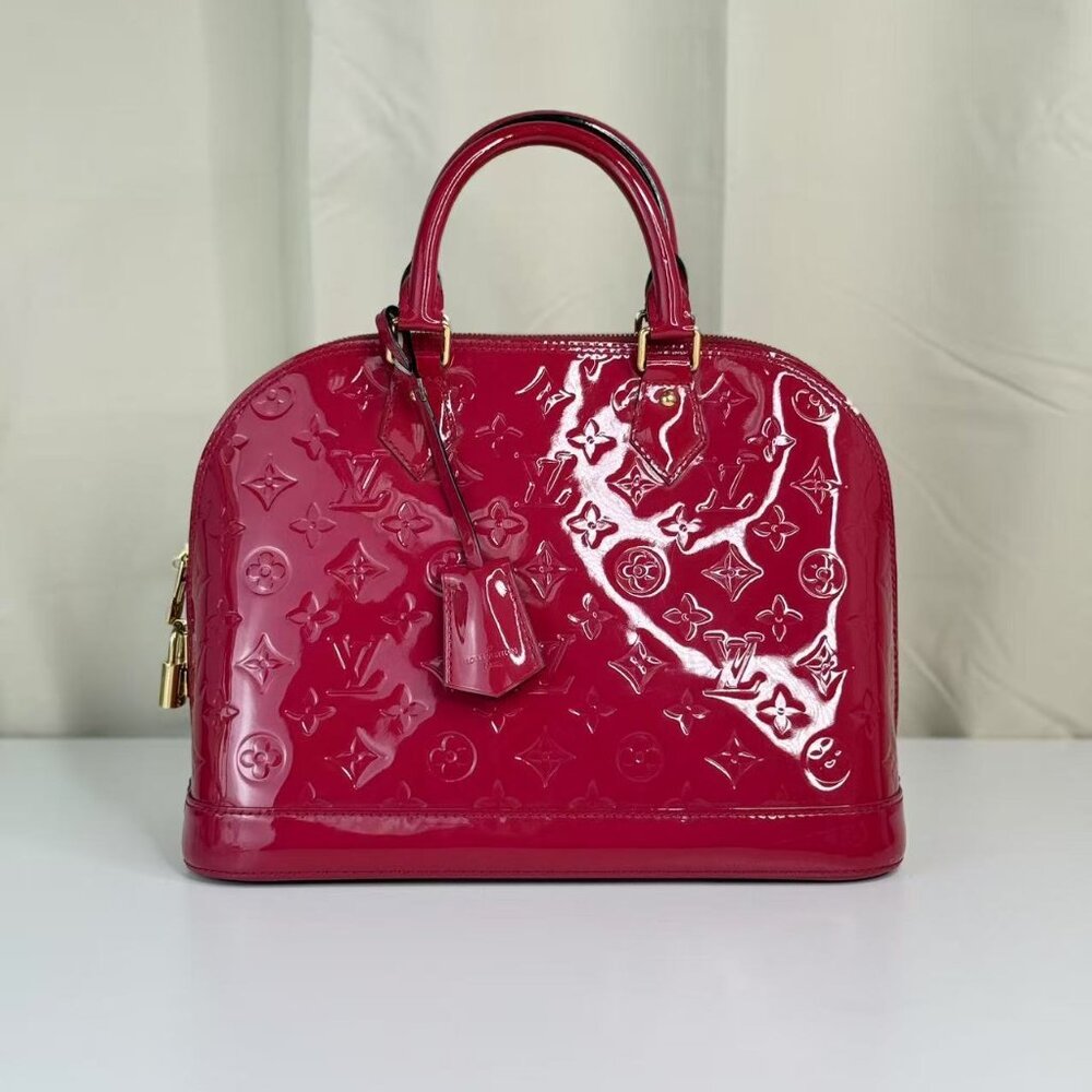 Louis Vuitton Alma PM Bag in Red Vernis Pattern  Leather with Classic Monogram